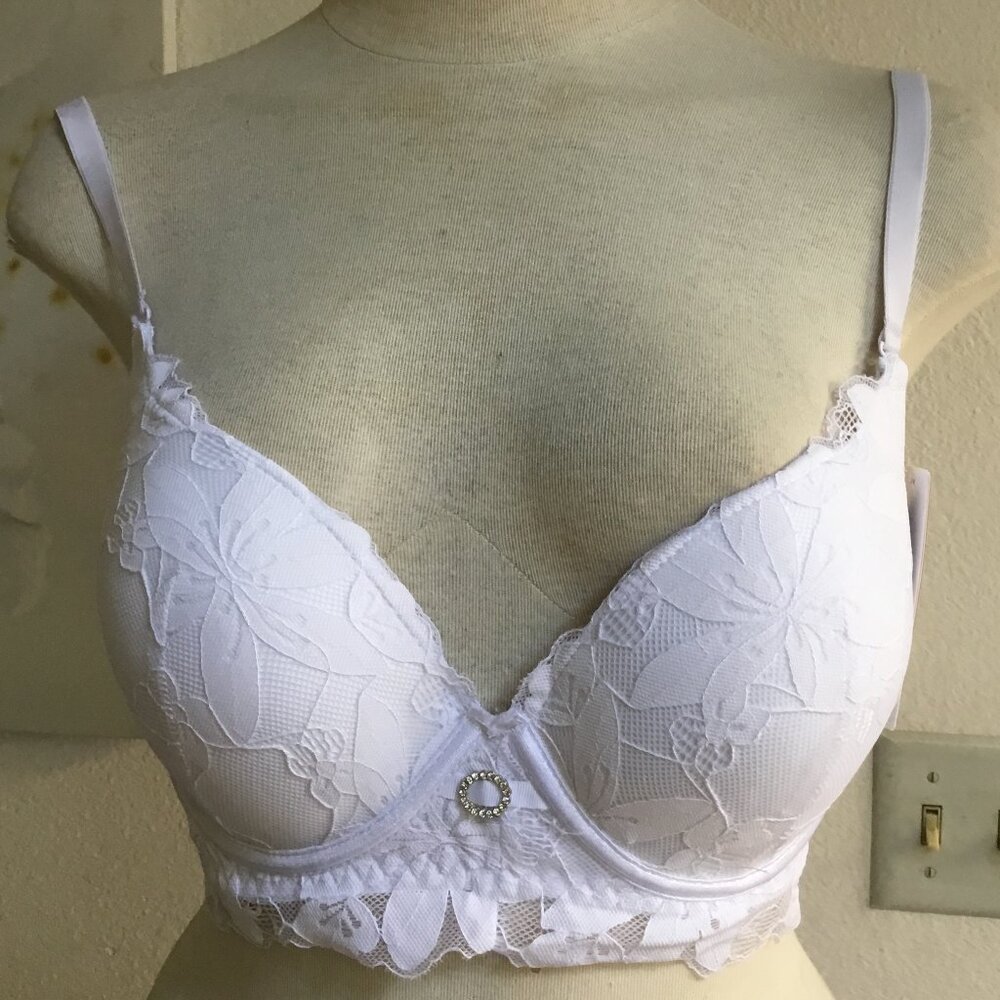 BELLA Lingerie Intimate Push Up Bra Brassiere Floral Laced Padded White 38C